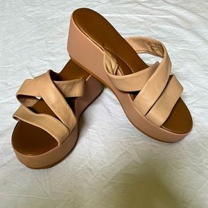 Sab Beautiful Leather Slip On Wedges in Blush Pink